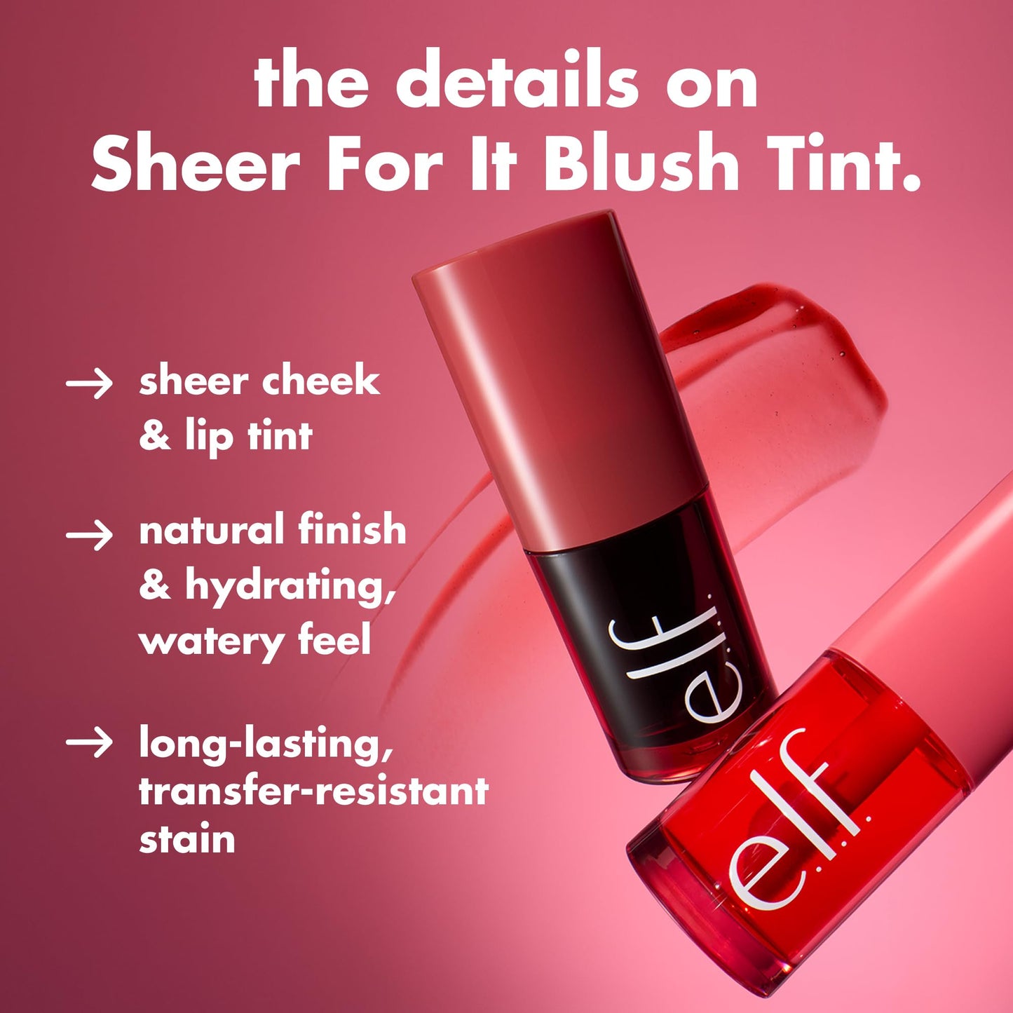 e.l.f. Sheer For It Blush Tint, Multi-Use, Long-Lasting Lip & Cheek Makeup, Creates A Natural Flush Finish, Vegan & Cruelty-Free, Left On Red