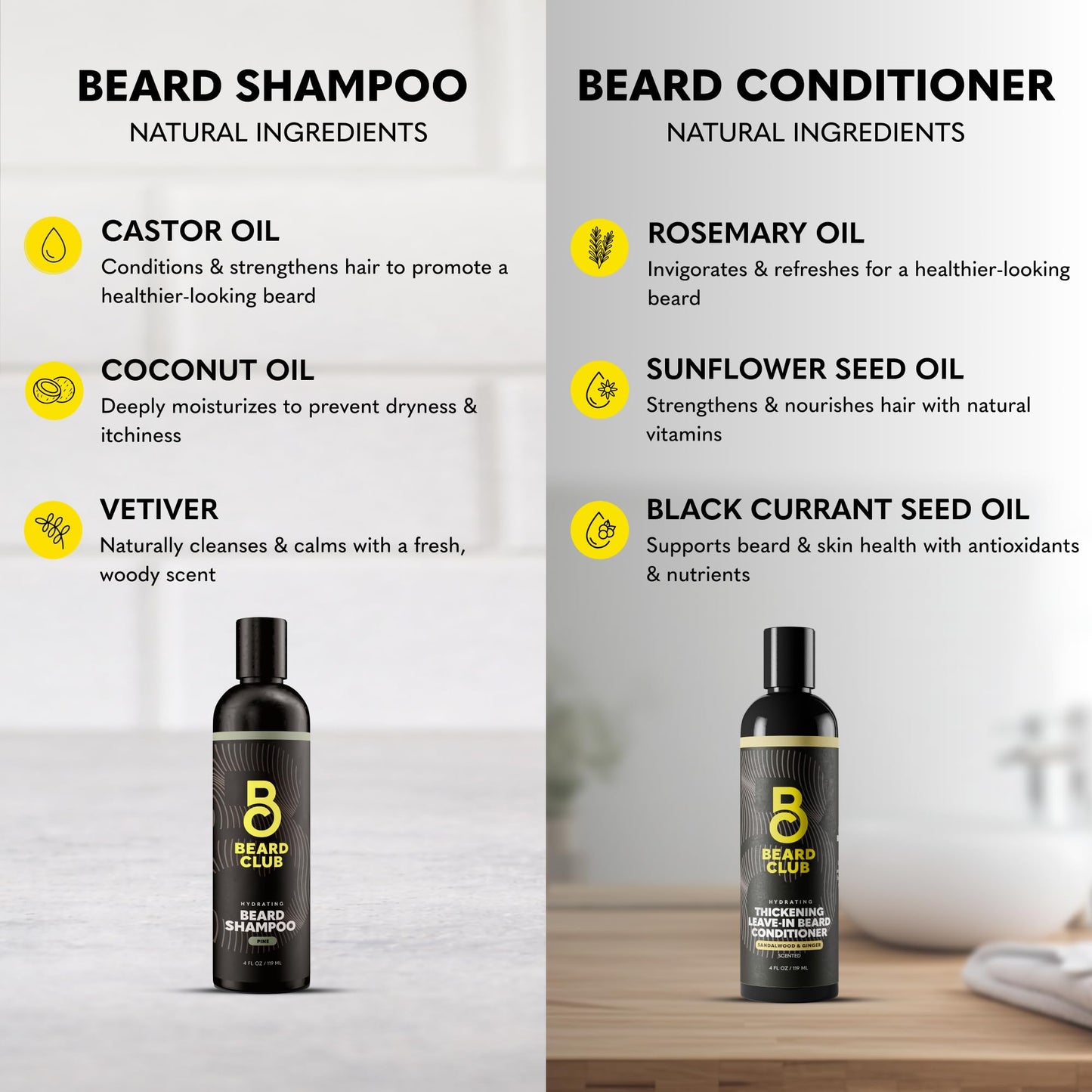 The Beard Club Beard Wash and Conditioner Set – Facial Hair Shampoo & Leave-In Conditioner for Men – Hydrating, Softener Mens Face Wash Grooming Care Gift Kit
