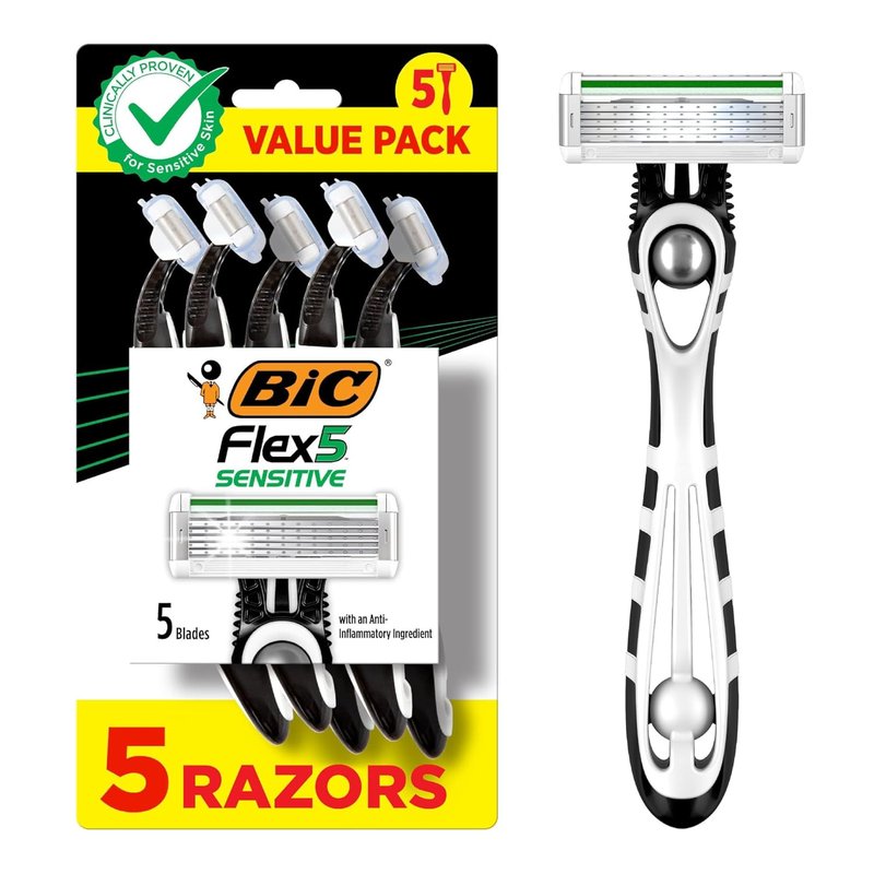 BIC Flex 5 Sensitive Men's Disposable Razors - 5-Blade Comfort, 5-Pack