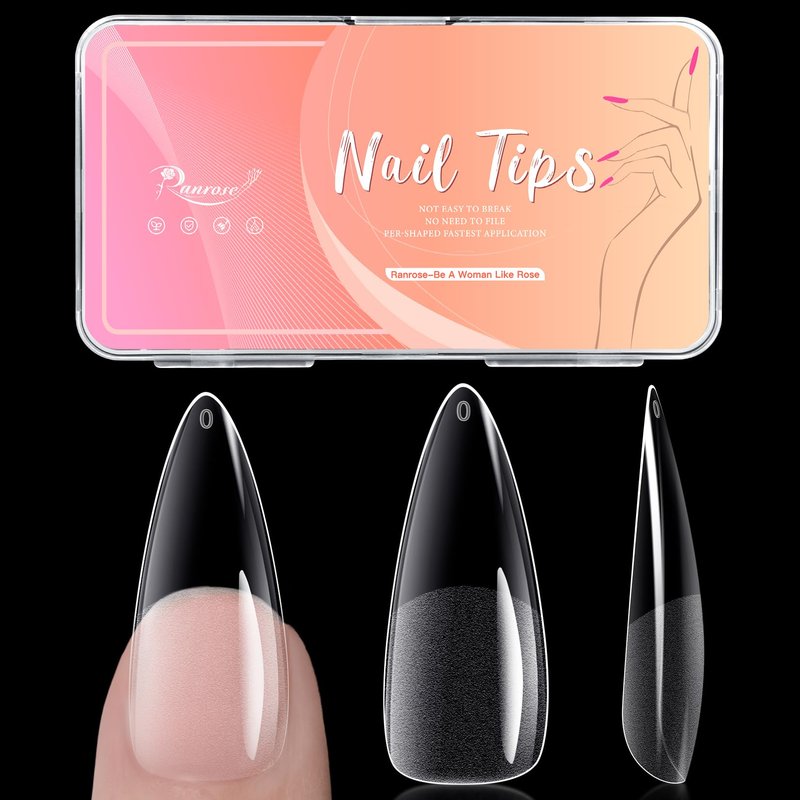 Ranrose Long Almond Nail Tips: 240pcs Nail Tips Full Cover False Nail 12 Sizes Half Matte Pre-shape Acrylic Almond Shaped Press On Nail Tips DIY Nail Salon