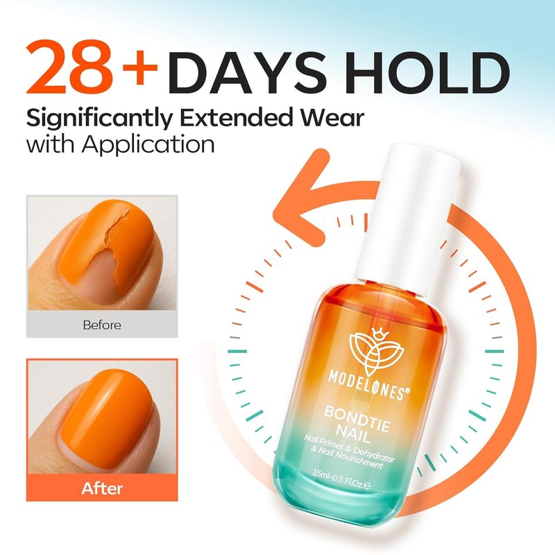 Modelones Nail Dehydrator & Primer - 3-in-One Vitamin A, E & Keratin Formula for Acrylic & Gel Nails