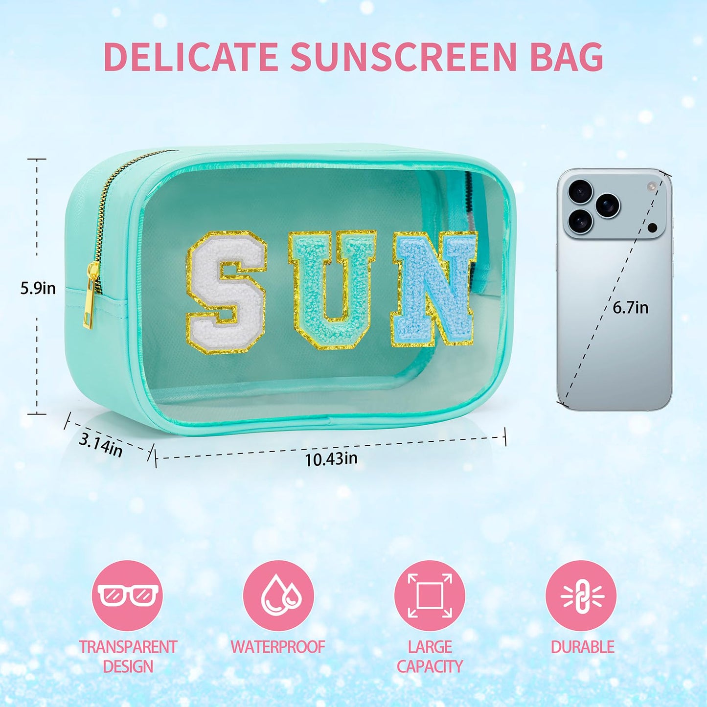 YILANCOL Graduation gifts Clear Sunscreen Bag Pouch for Beach Bag, Personalized Waterproof Sun Makeup Bag For Pool,Beach Toiletry Cosmetic Bag Preppy Beach Summer Vacation Essentials Bag
