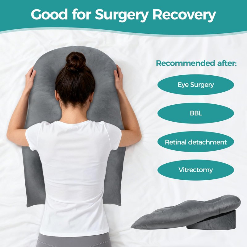 Gliterra Face Down Recovery Pillow for Eye/BBL Surgery - Prone Massage Headrest with Adjustable Airflow, Plush Velvet Cover, Retinal Vitrectomy Equipment (Grey, Large, Removable Base Cover)