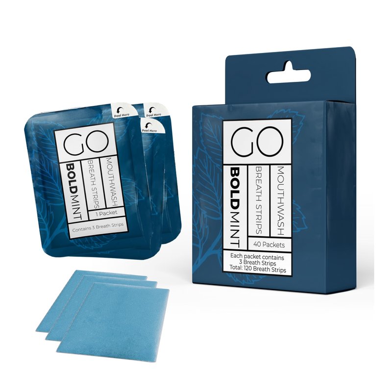 Breath Strips for Bad Breath by Go Mouthwash- Indivivual Packets containing 3 Bold Mint Strips - Alternative to Breath Mints, Travel Mouthwash, Breath Spray, and Other Fresheners - Perfect on the GO