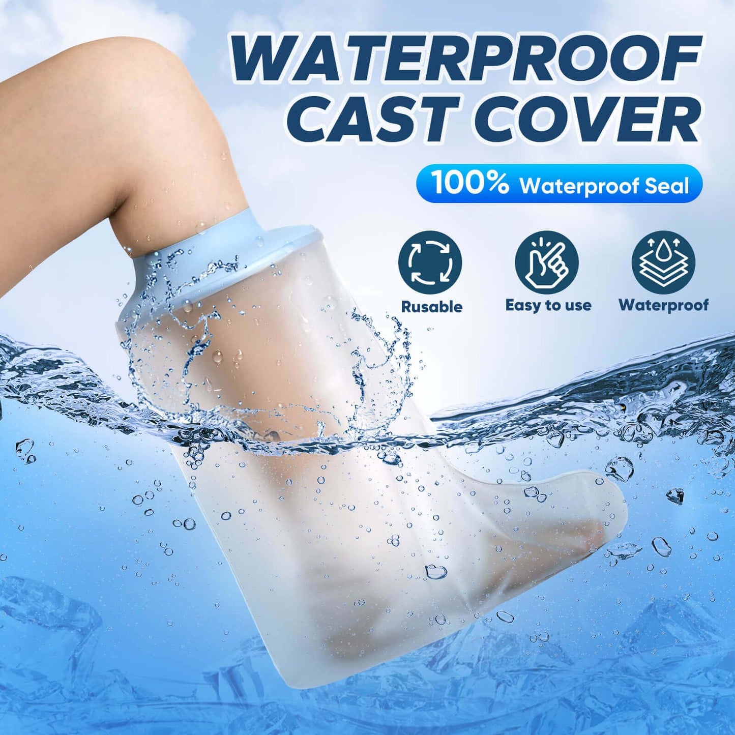 Xuzzry Waterproof Foot Cast Cover for Shower, Ringless Silicone Seal, Reusable Adult Ankle Cast Protector Bag for Surgery Wound Bandage Burns Recovery [2026 Upgraded]