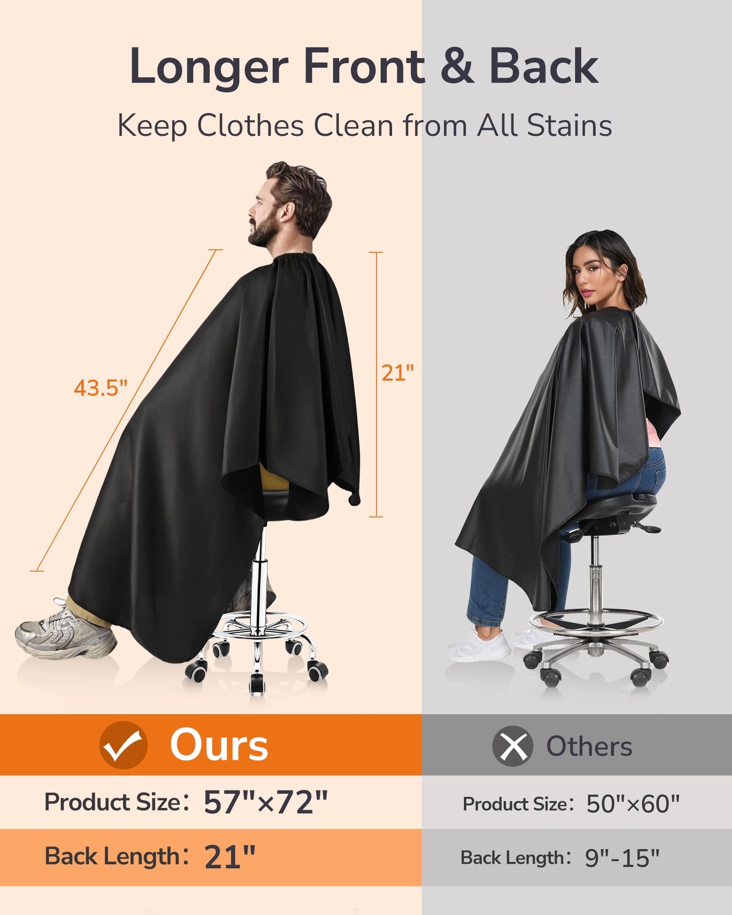 ULG Professional Hair Cutting Cape with Neck Duster Brush Waterproof Extra Large Size Salon Barber Cape Haircut Cape for Men Women and Kids, 57”×72” Full Body Coverage, Black