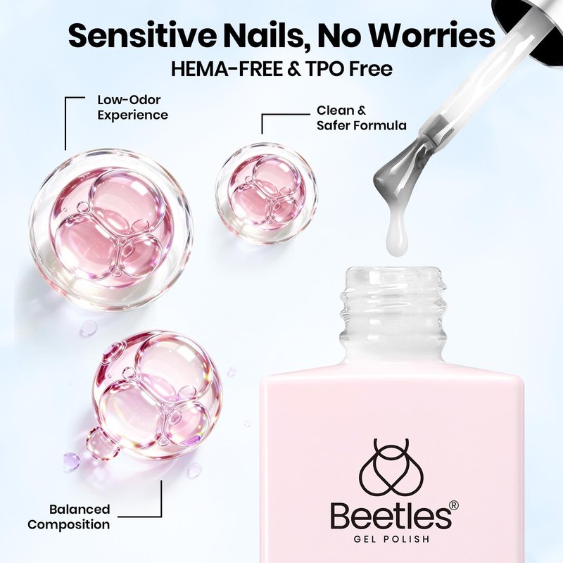Beetles Builder Gel for Nails 2Pcs, 7 in 1 Clear & Milky White Building Gel Set HEMA-FREE&TPO FREE with Nail Brush, for Strengthening Natural Nail Apex & Extension DIY Salon at Home,UV LED Lamp Cured