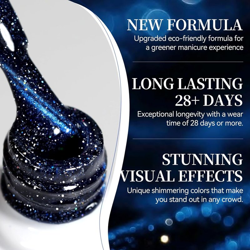 Born Pretty Galaxy Glitter Blue Crystal Cat Magnetic Eye Gel Nail Polish,Reflective Blue Glitter Sparkly Shiny Disco DJ Magnetic Gel Polish for Party,Holiday & Vacation Travel,15ML