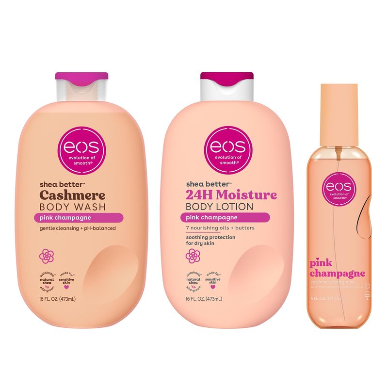 eos Pink Champagne Scent Layering Bundle - Body Wash, Body Mist, Body Lotion