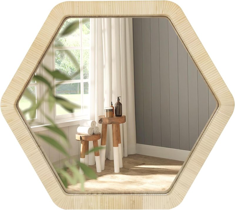 Rattan Wicker Wall Mirror - 30 Inch Boho Rustic Decor with Handmade Frame | Ideal for Bathroom, Nursery, Living Room