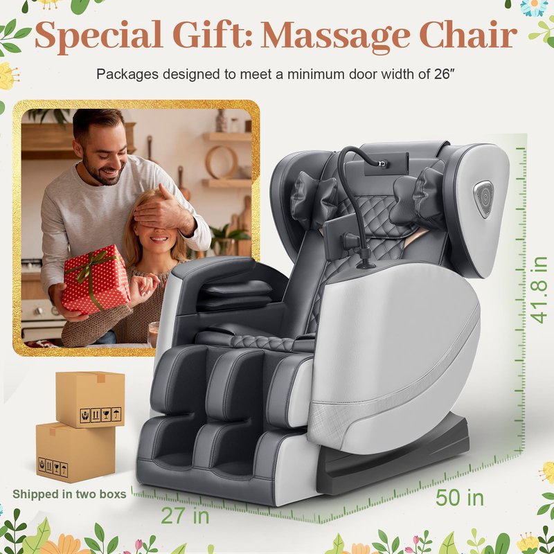 FURNIMAT 2026 Massage Chair Full Body, Zero Gravity Massage Chair with 10 Fix Rollers, Airbags, Heating, Foot Massage, Auto Modes, Bluetooth Speaker, Smart Screen Controller(Light Gray)