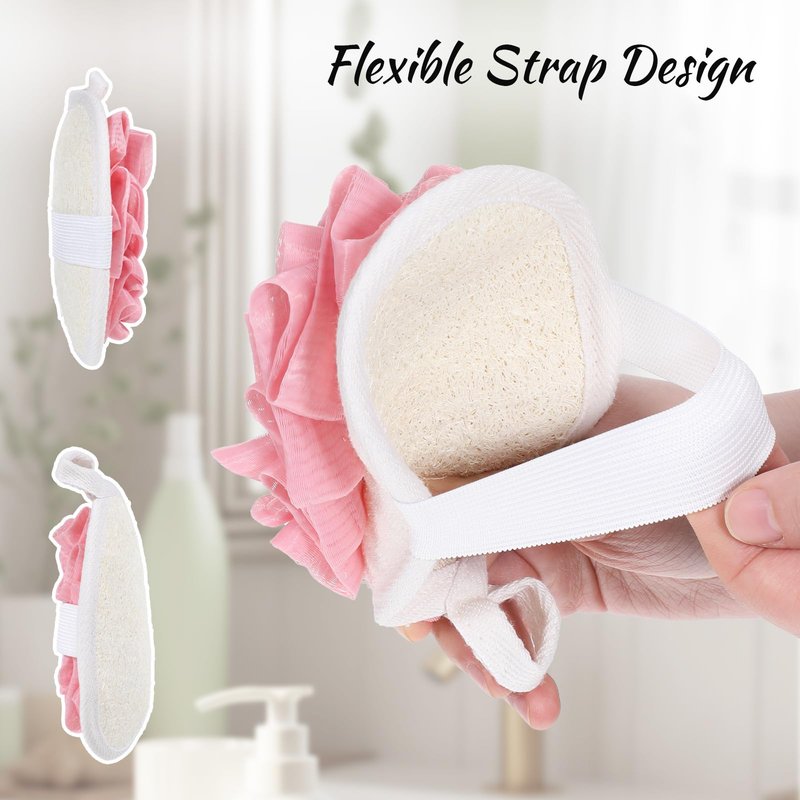 Jeffdad 2Pcs Natural Loofah Sponge, Premium Exfoliating Body Scrubber for Women & Men Ideal Shower Scrubber for Body Perfect for Exfoliation, Cleansing, and Gentle Skin Care(Pink)