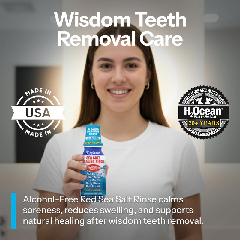 H2Ocean Healing Rinse Natural Sea Salt Whitening Mouthwash - Alcohol & Fluoride-Free Oral Care for Tonsil Stones, Sore Throats, Wisdom Teeth Recovery & Gum Health - Arctic Ocean Mint, 8 oz (Pack of 2)