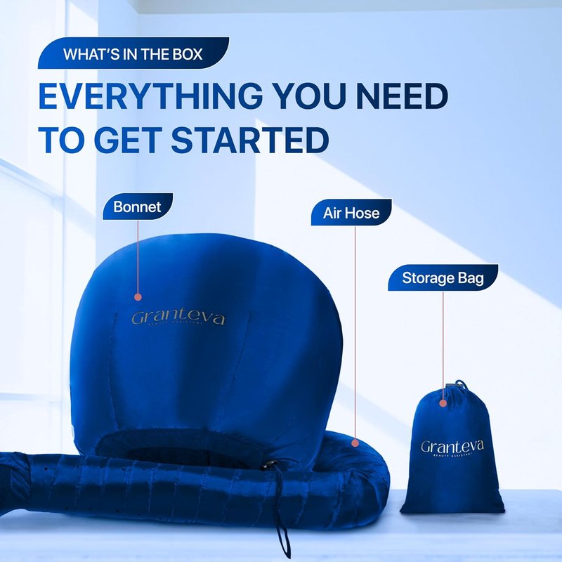Granteva Hair Dryer Bonnet Attachment - Integrated Headband Reduces Heat Around Ears & Neck | Speeds Up Drying Time