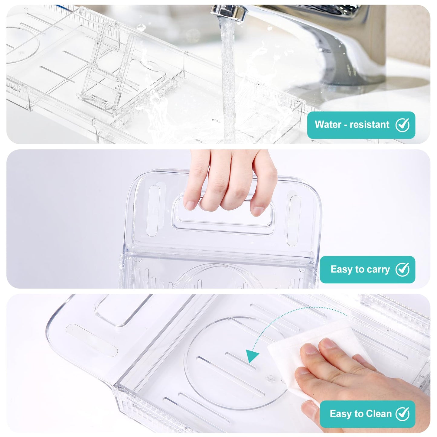 Expandable Bathtub Tray Caddy, Clear Bath Tray for Tub for Bath Relaxing, Foldable Bath Table Trays, Bathtub & Bathroom Accessories for Women Gift, Anniversary or Wedding Gifts, New Home