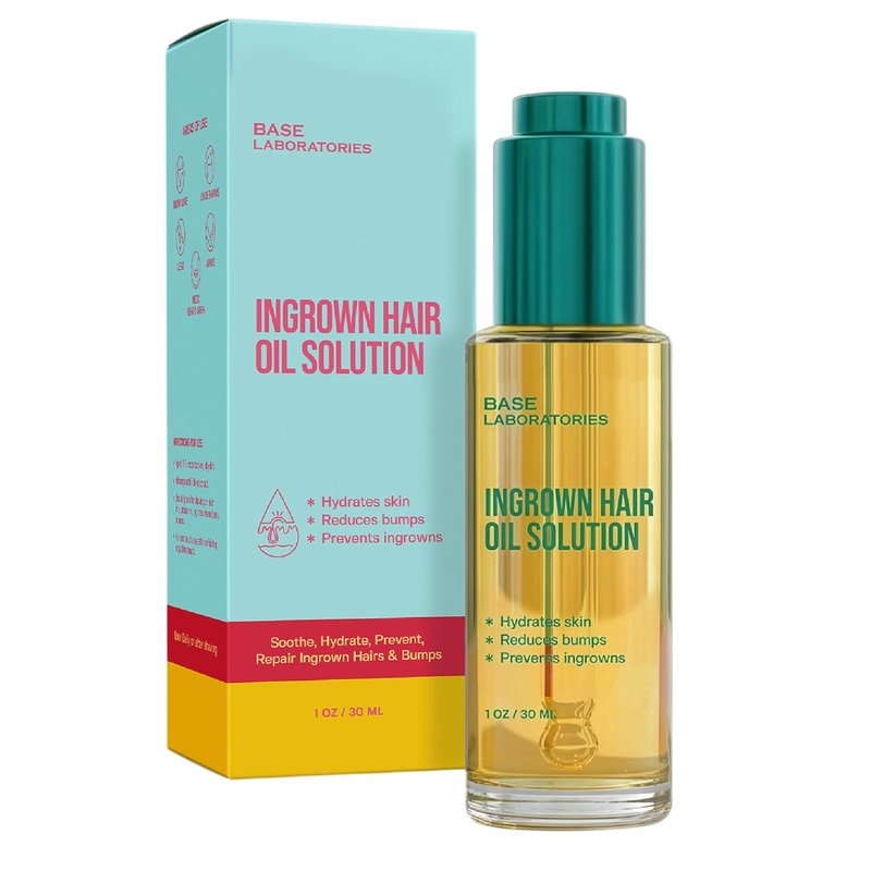 BASE LABORATORIES Ingrown Hair Treatment Oil - Soothing After Shave Solution for Bikini, Legs & Face - Tea Tree & Jojoba, 1oz (30ml)
