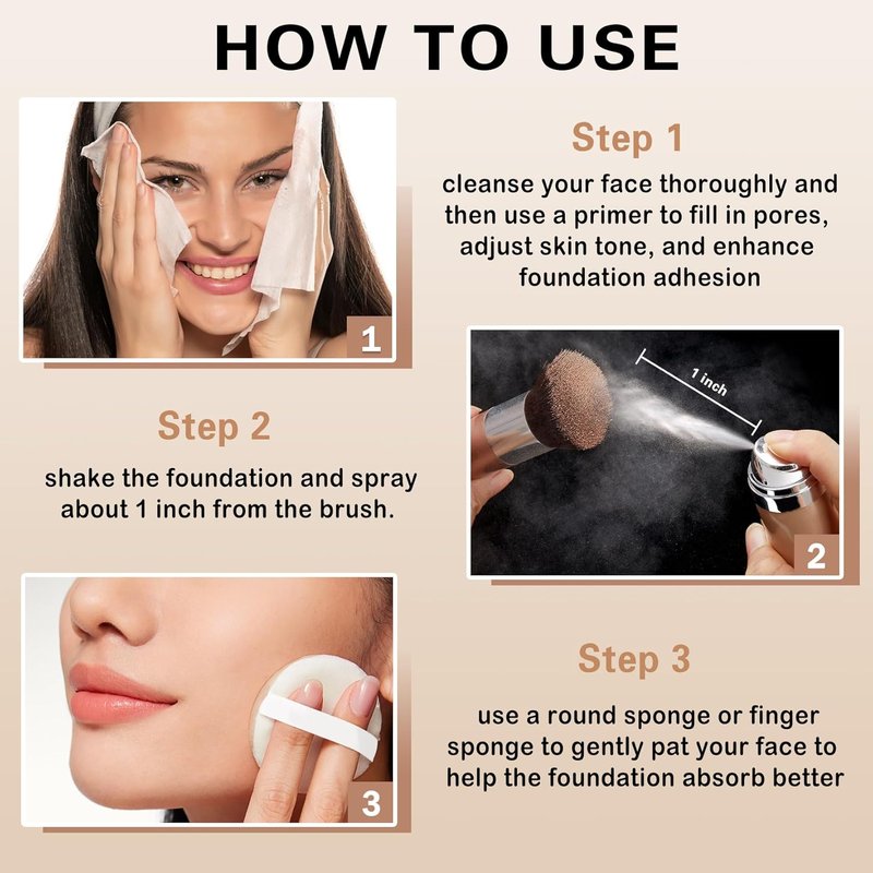 Air Brush Makeup Foundation & Primer - Hydrating, Buildable Coverage for Smooth, Radiant Skin | 01 Natural/Warm Porcelain