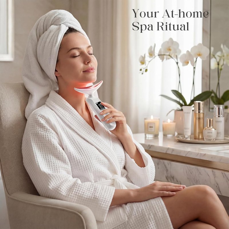 Skiennix Face Massager - 9-Color LED Facial Device for Neck Wrinkles & Skin Tightening - White
