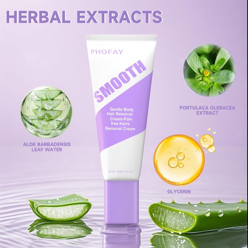 PHOFAY Hair Removal Cream - Fast-Acting Gentle Depilatory for Sensitive Skin | Travel Size 3.5 oz with Aloe & Hyaluronic Acid