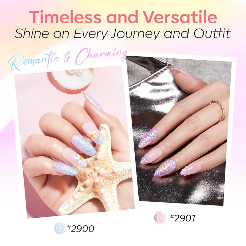 Modelones Pearl Gel Nail Polish Set - Hema-Free 6 Colors with Iridescent Shimmer & Mermaid Glitter | DIY Gift Set