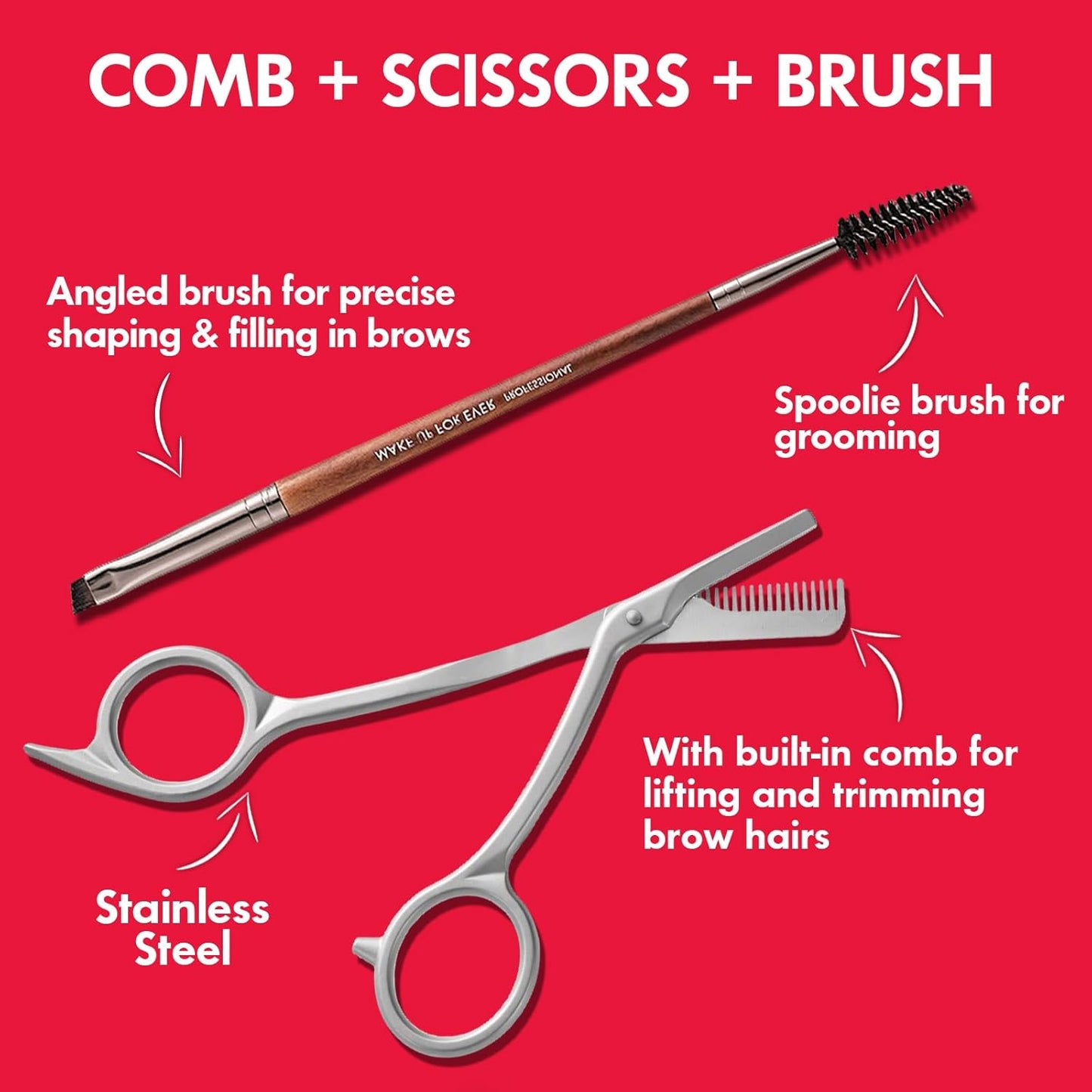 Stainless Steel Eyebrow Trimmer Scissors - Dual-Ended Angled & Spoolie Brush Included | Perfect for Precision Grooming