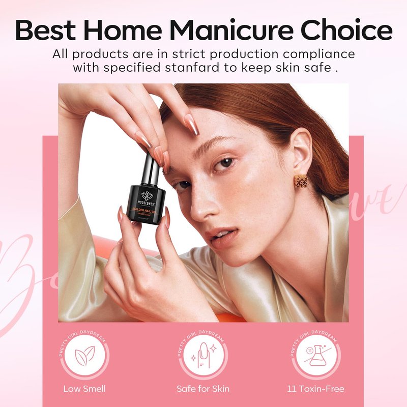 modelones Base Coat Builder Nail Gel, 2 Pcs Clear and Rose Nude Pink Builder Nail Polish for Thickening Apex Building 8-in-One Rubber Color Base Polish Extend Gel LED Lamp Cured 10 ml DIY Salon