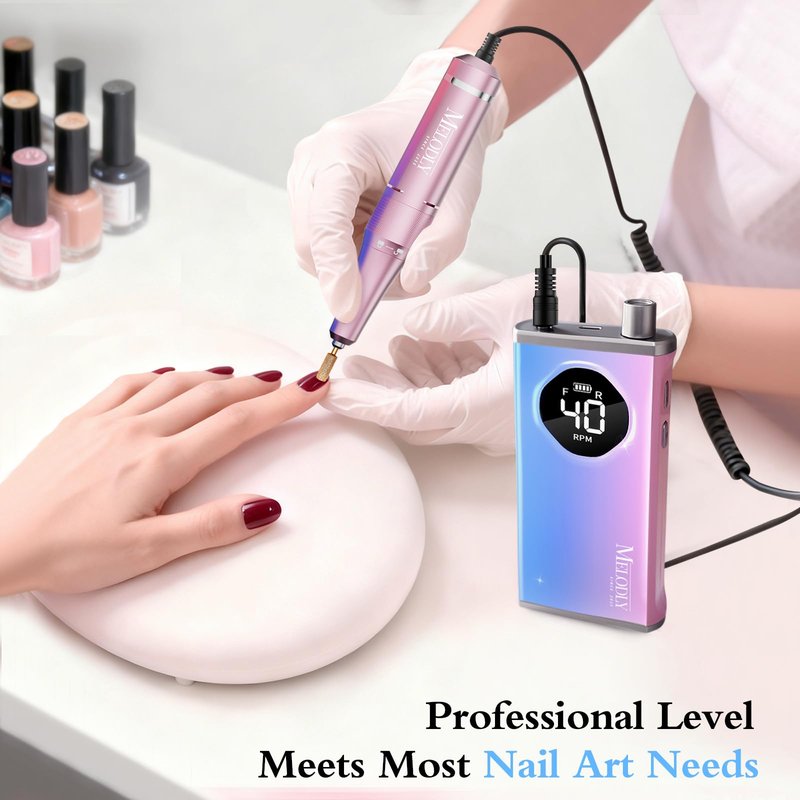 Electric Nail Drill File Professional 40000 RPM, Melodly Rechargeable Electric Nail File Machine Kit for Acrylic Gel Nails Polishing Removing, Portable Cordless Efile with Gold Bits at Salon Home