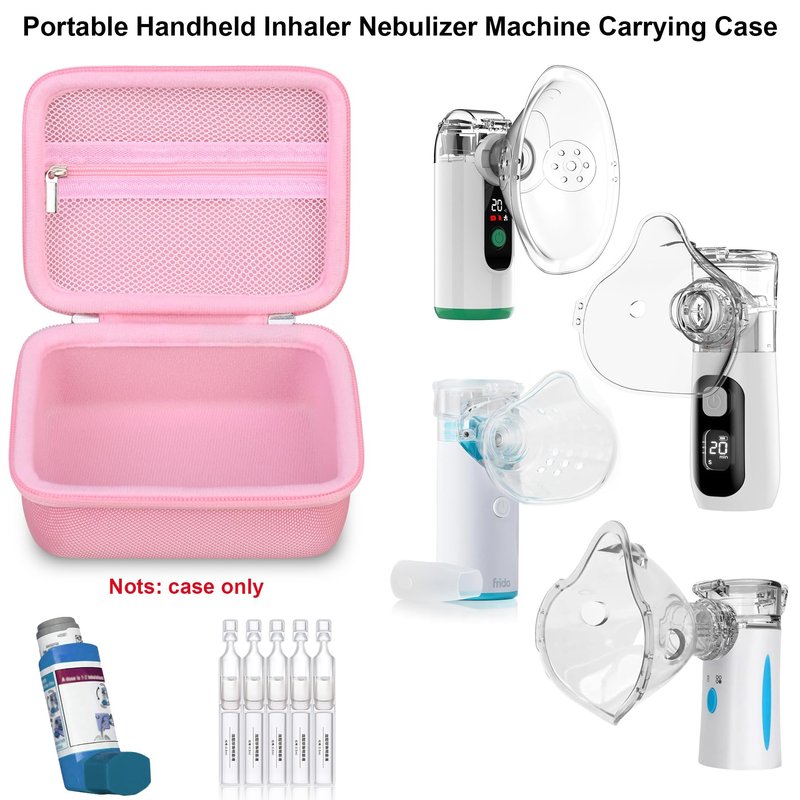 Elonbo Carrying Case Compatible with Portable Handheld Inhaler Nebulizer Machine for Adults and Kids, Asthma Inhaler/Handheld Mesh Atomizer Machine Hard Travel Bag, Pink