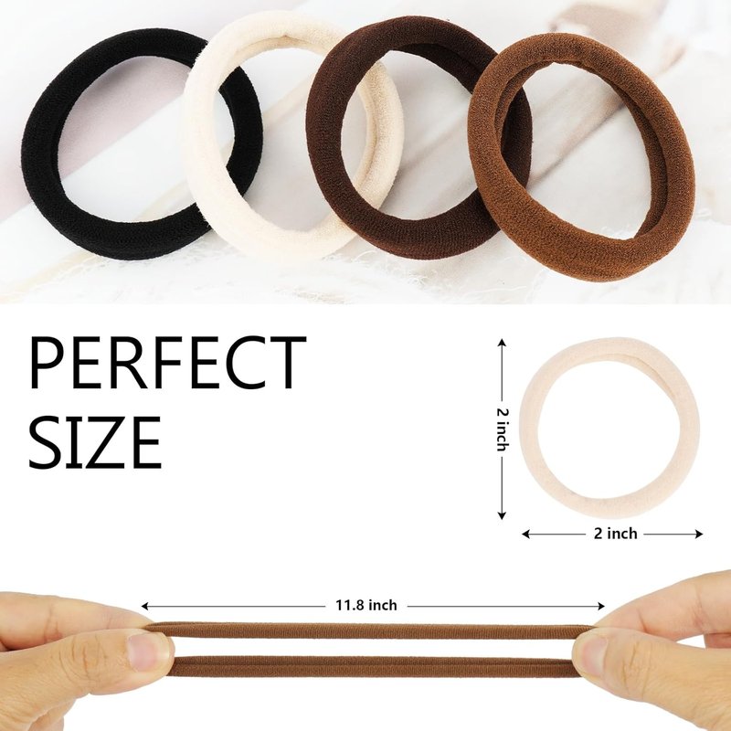 Hair Ties for Women - Black Elastic No-Damage Hair Bands | 60pcs, 2 Inch Seamless Design