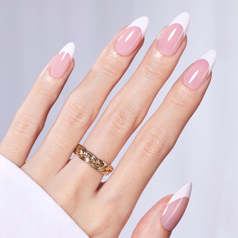 Beetles Press On Nails Almond Medium: 60pcs French Tip Press On Nails in 16 Sizes, White French Tips Pink Fake Nails with Nail Glue, Quick & Easy Nail Salon Manicure Gift for Women Her