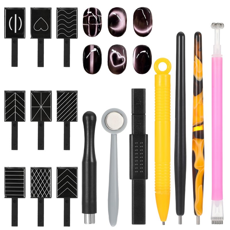 16 PCS Cat Eye Nail Magnet Set, Cat Eye Gel Nail Polish Magnet Wand Double-Head Nails Magnets Stick Nails Design Tools Diverse Glassy Cat-eye Effect Nail-Art DIY Accessories