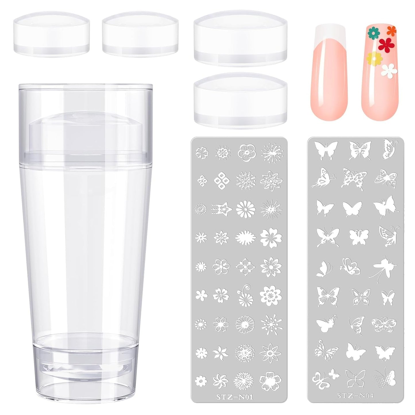 Subay Nail Stamper Kit - 2-Piece Nail Art Set with 4 Silicone Jelly Heads for DIY Gel Manicure