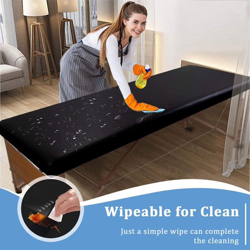 KIDOACOW Leather Massage Table Cover Protector Wipeable Massage Table Cover Fitted Replacement Sheet Covers for Massage Bed/Spa Bed/Lash Beds, Fits 28-32" Wide (Black, 1Pcs)