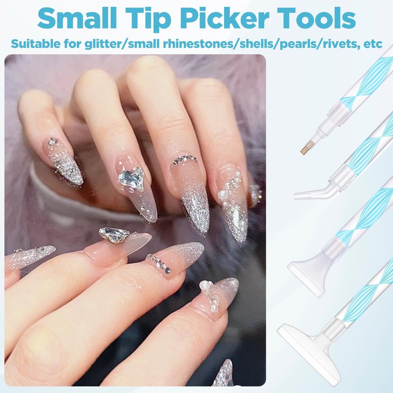 QFGasre Rhinestone Picker Tool Kit Pencil for Rhinestones with 8 Tips Bedazzling Tools for Nail Art Craft Crystals and Nail Charms Crafting Pickup Tool