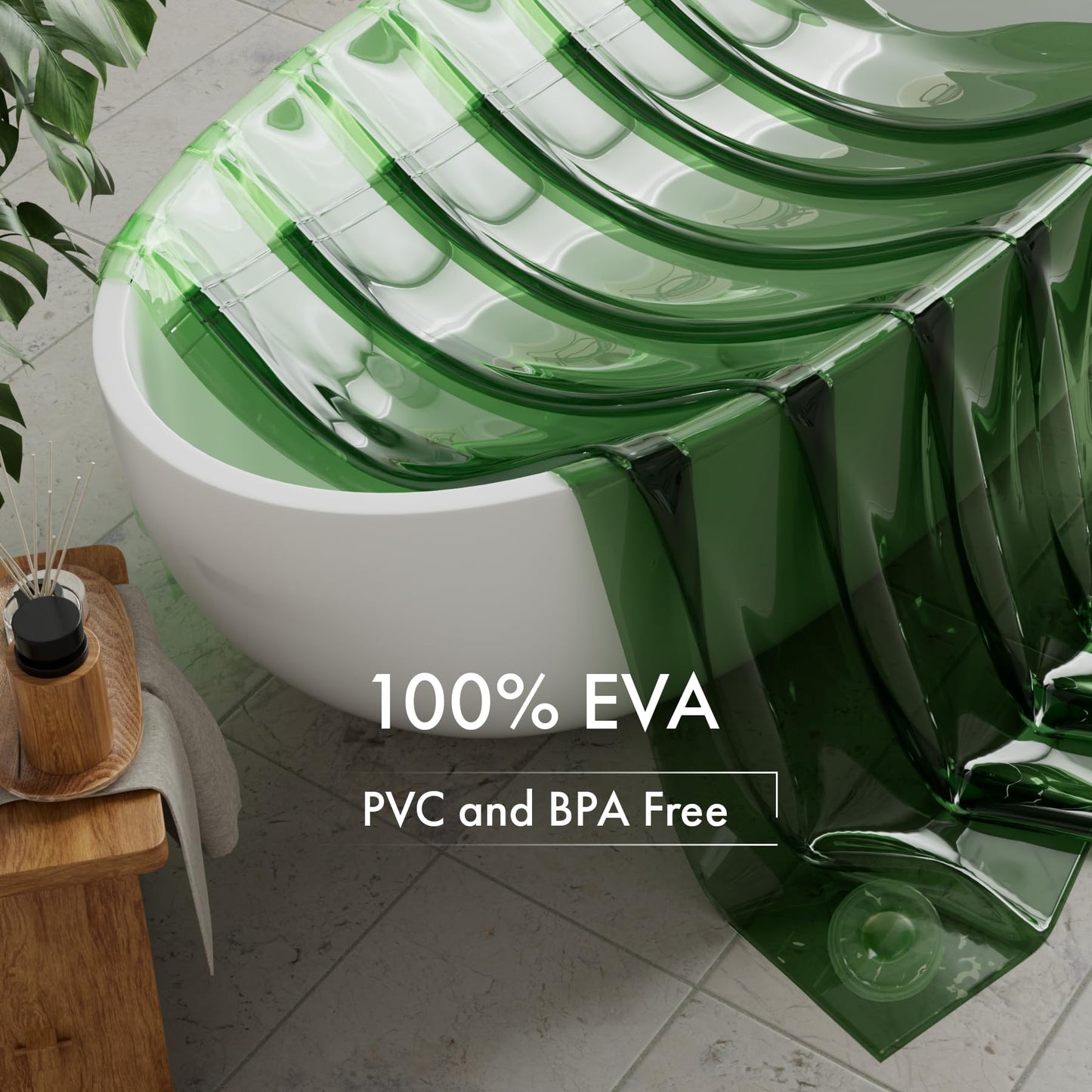 AmazerBath 100% EVA Shower Curtain Liner, 72 x 72 Inches Heavy Duty Shower Curtain and Liner 2-in-1 with 3 Clear Stones and 12 Brass Grommets, Color Block Soft Shower Liner - Mint Green & Pine Green