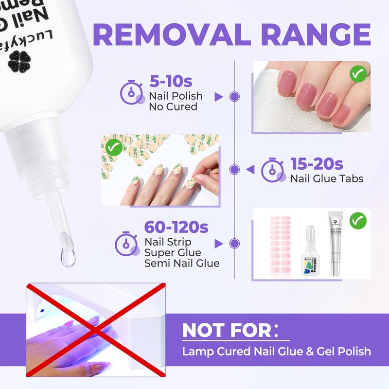 Luckyfairy 30ml Nail Glue Remover: Multi-functional Press On Nail Remover, Gentle Non-Acetone Nail Polish Remover for Gel Nails Tips, Quick Easy Removal Glueoff, Not for Gel Polish
