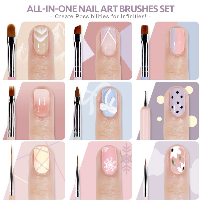 Nail Art Brushes Set - 8 Pcs Detail Painting Tools for French Liner & Dotting | Nail Design Essentials