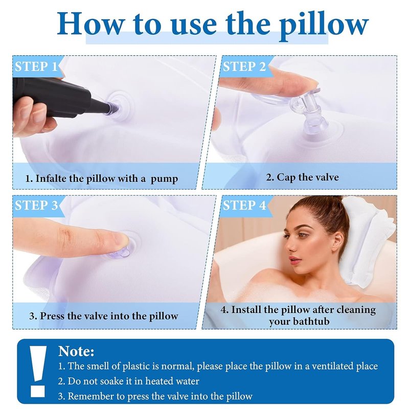 Jetec 2 Pcs Inflatable Bath Pillow with Suction Cup Terry Cloth Covered Bath Pillow Shell Shape Bathtub Spa Pillows Comfortable Soft Cushion Neck Support Fits All Pool Bathroom Home Spa Hot Tub