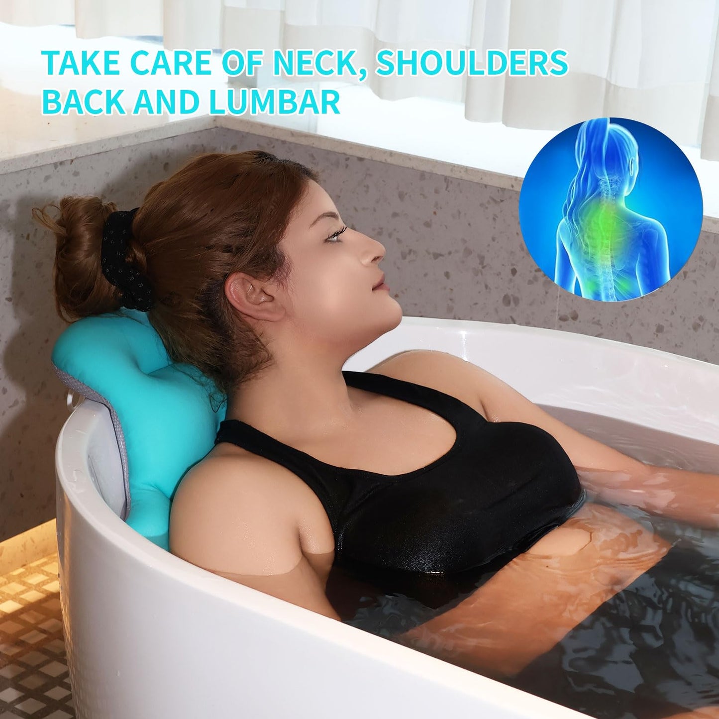 Flozerra Full Body Bath Pillow, 51"x16" Thick Bathtub Cushion with Laundry Bag, Neck & Back Support Pillow for Bathtub, Ocean Blue