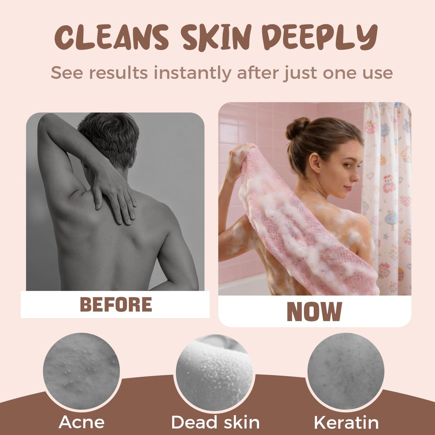 sniqafo 2 Pack Exfoliating Shower Towel, Exfoliating Body Scrubber Bath Towel for Shower, Premium Microfiber Scrub Towel,Deep Cleansing, Remove Dirt, Oil & Dead Skin, Quick-Drying Durable & Gentle