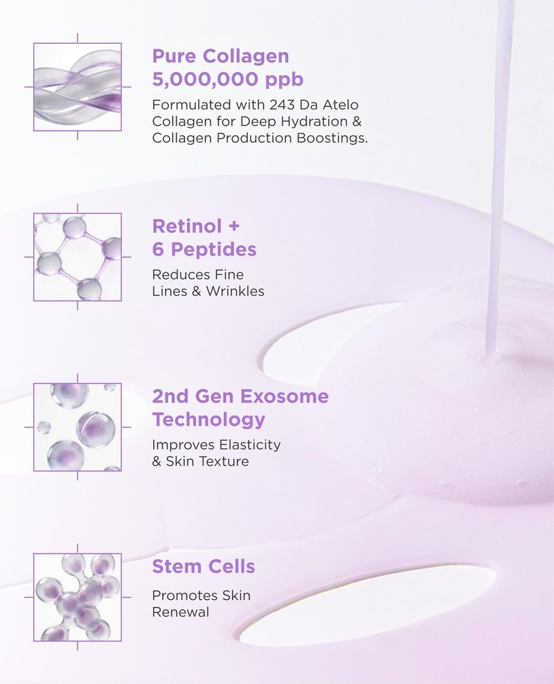 AROCELL Super Collagen Mask 4 Facial Sheet 5,000,000ppb Overnight Dual Matrix Hydrogel Masks with Low Molecular Weight Collagen for Elasticity Hydrating Anti-Aging Cooling Korean Skincare, 43g x 4ea