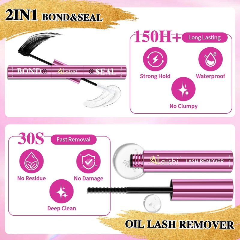 Skiennix Lash Bond and Seal Set - Waterproof 3-in-1 Eyelash Glue Kit for 150H+ Hold | Quick 30s Remover