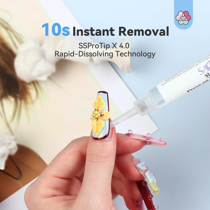 SAVILAND Solid Nail Glue Remover Pen: 10s Quick Press On Nail Remover with Vitamin E Castor Oil Click & Remove Nail Glue Remover for Press on Nails Fake Nails Solid Glue Gel, Alcohol Free Acetone Free