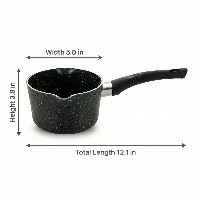 FryNest Heavy Gauge Nonstick Milk Pan 5 Inch with Double Pour Spouts, Small Aluminum Pouring Saucepan for Heating Milk, Butter and Sauces, Bakelite Handle, Compact Stovetop Pot (NOT INDUCTION)