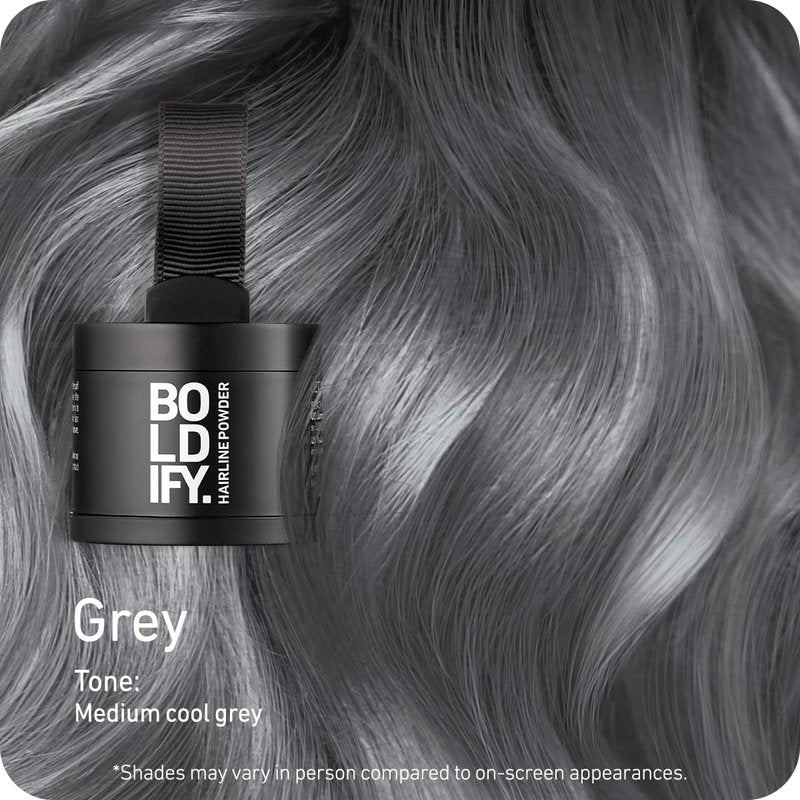 BOLDIFY Hairline Powder - Water-Resistant Root Touch Up Hair Color for Gray Coverage - 24-Hour Stain-Proof, Mess-Free Hair Powder for Thinning Hair - Gray