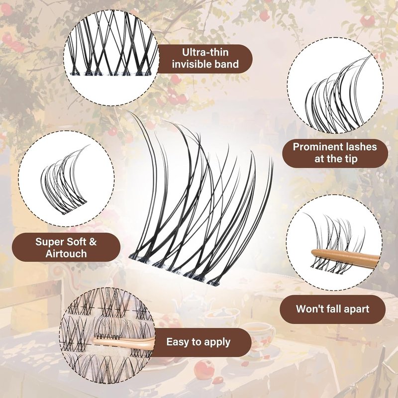 JMS&JMS Venus Lash Clusters Kit - Natural Velour Lash Clusters with Invisible Band & Applicator | Flora-C-8-18MIX