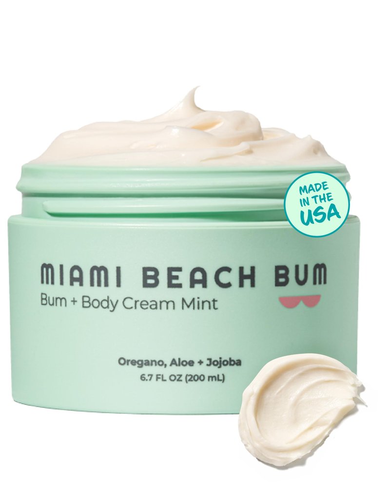 Miami Beach Bum Bum Body Cream - 6.7 oz Bum Lotion Oregano Aloe + Jojoba Daily Moisturizer for Skin Health, Razor Bumps, Keratosis Pilaris, Ingrown Hairs, Sunburns, Blemishes