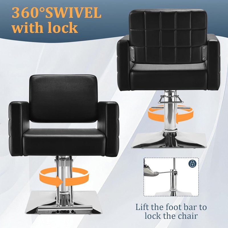 Barber Salon Chair - Heavy Duty Hydraulic Pump, 330 Lbs Capacity | Adjustable Height, 360° Swivel, Soft Leather (Black)