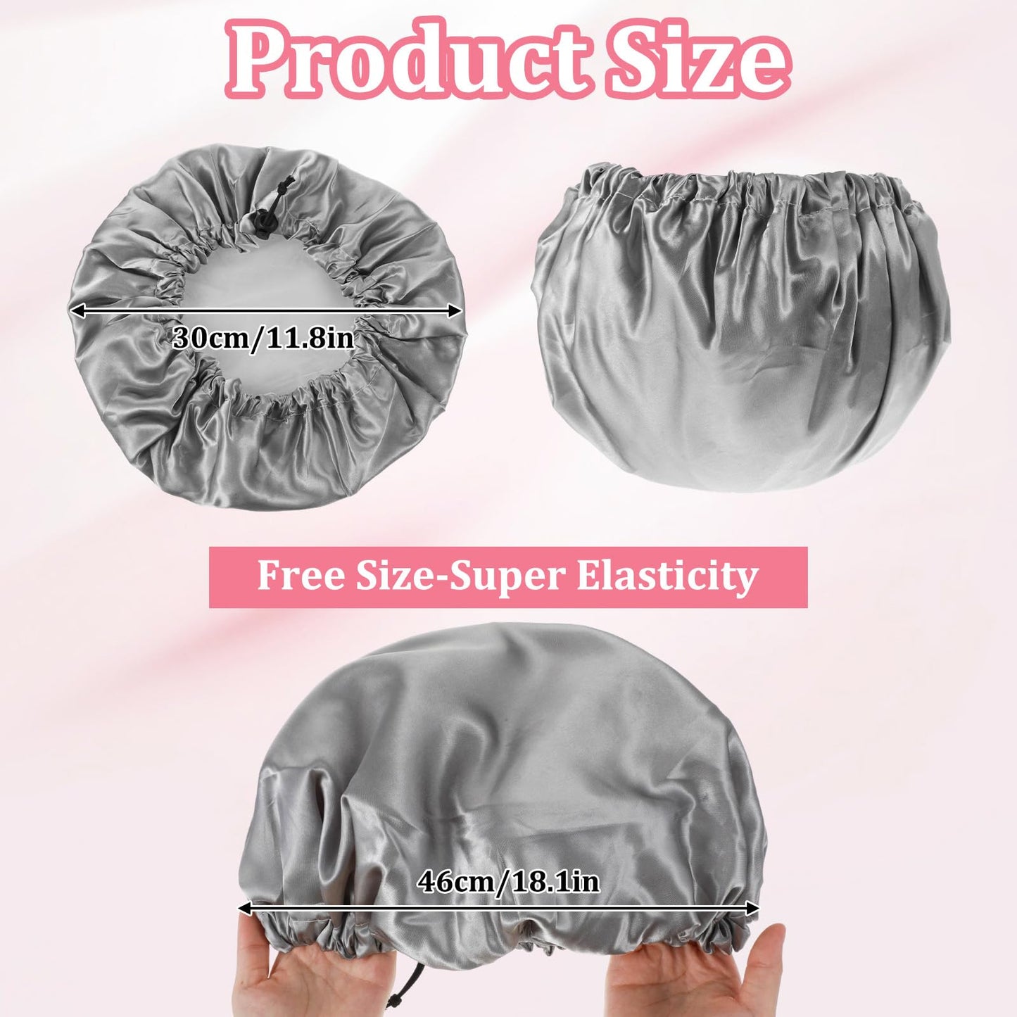 1 Pc Reusable Shower Cap for Women, Grey Double Layer PEVA Lined Waterproof Bath Caps with Adjustable Drawstring, Hair Cap for Short Hair (Spa & Home Use)