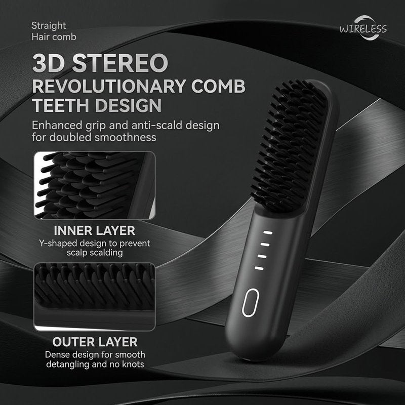 Flown Go Brush Pro Cordless Straightening Brush, Fast Heating, 3 Temp Settings with 300m Negative Ions for Frizz-Free Styling，Portable Travel Styling Tool，USB-C Rechargeable